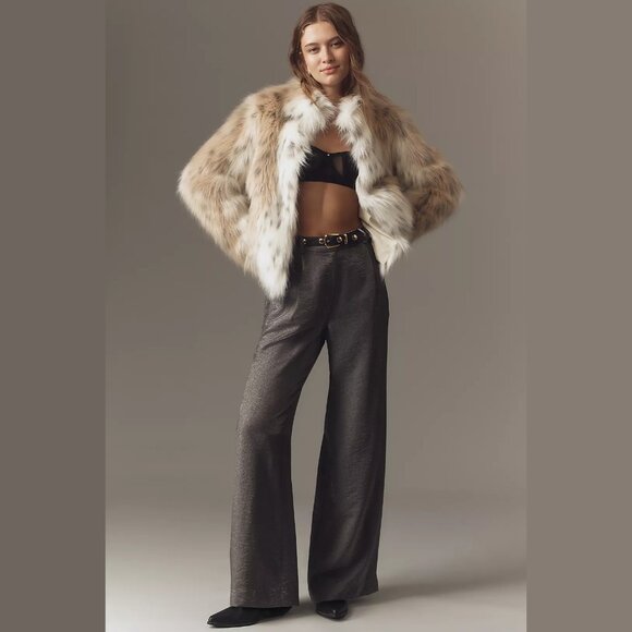 Maeve Pants - NEW Maeve Sizes 4, 6, 8, 10, 12 Shimmered Wide-Leg Trousers - Licorice